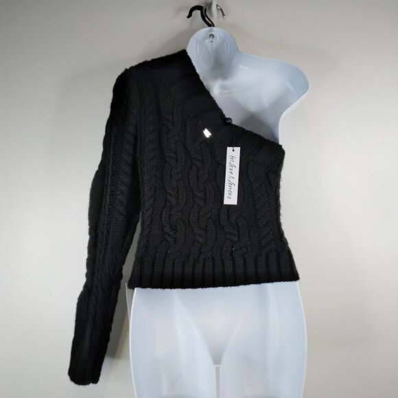 NWT For Love and Lemons Quinn One Shoulder Black Knit Sweater Size S - Picture 8 of 12